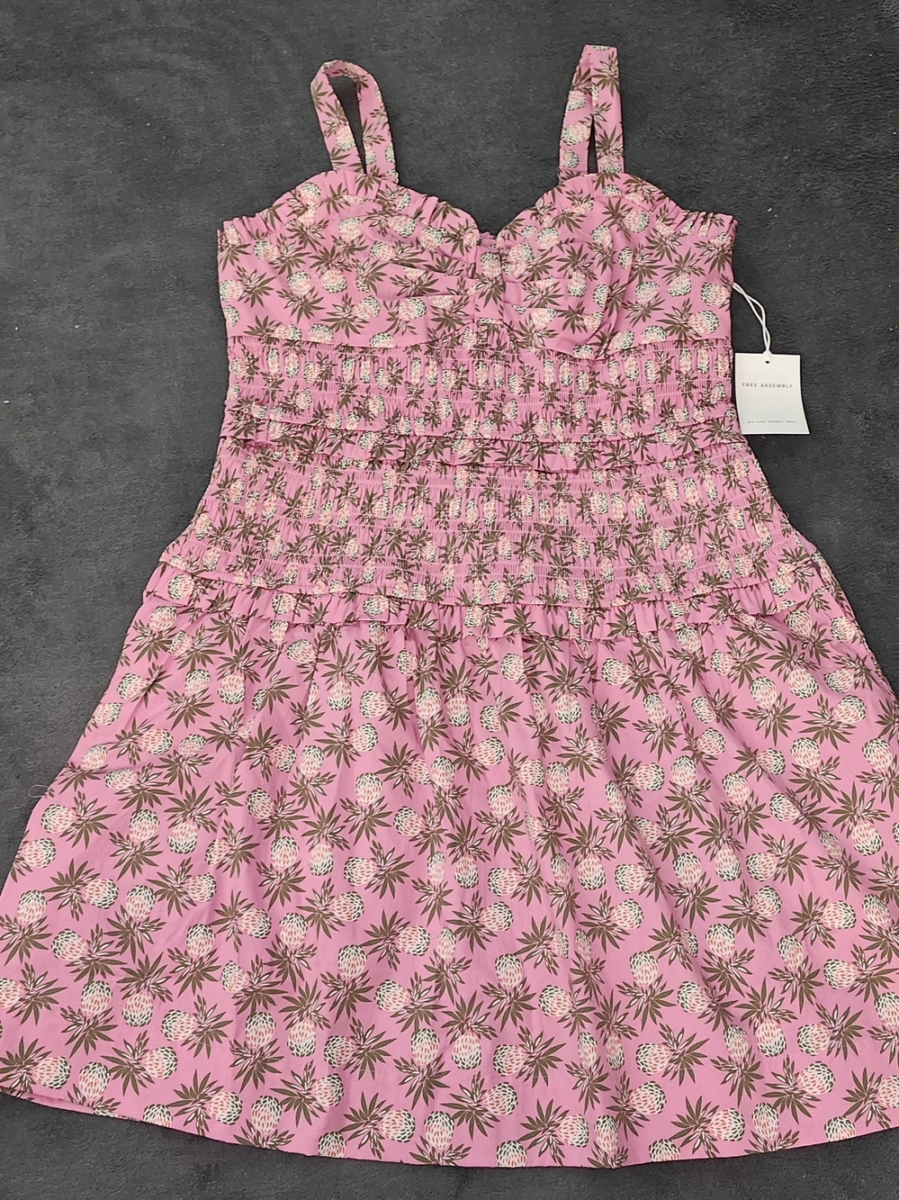 Pink Pineapple-Print Smocked Sundress